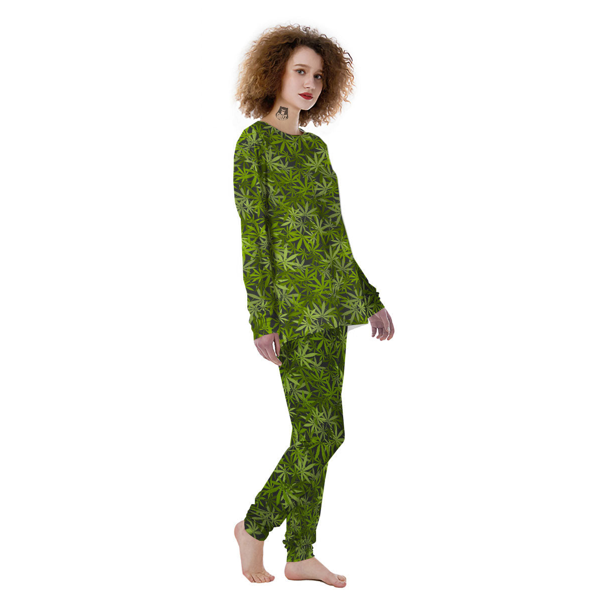 Pattern Leaf Marijuana Print Women's Pajamas-grizzshop