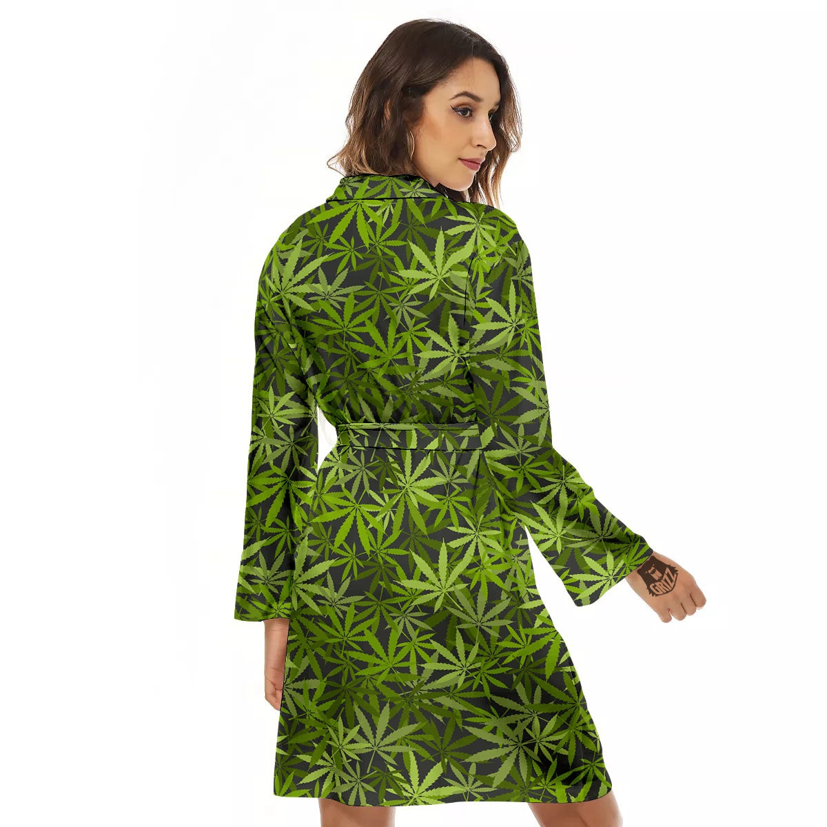 Pattern Leaf Marijuana Print Women's Robe-grizzshop