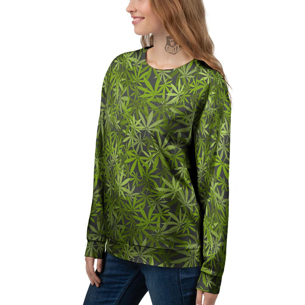 Pattern Leaf Marijuana Print Women's Sweatshirt-grizzshop