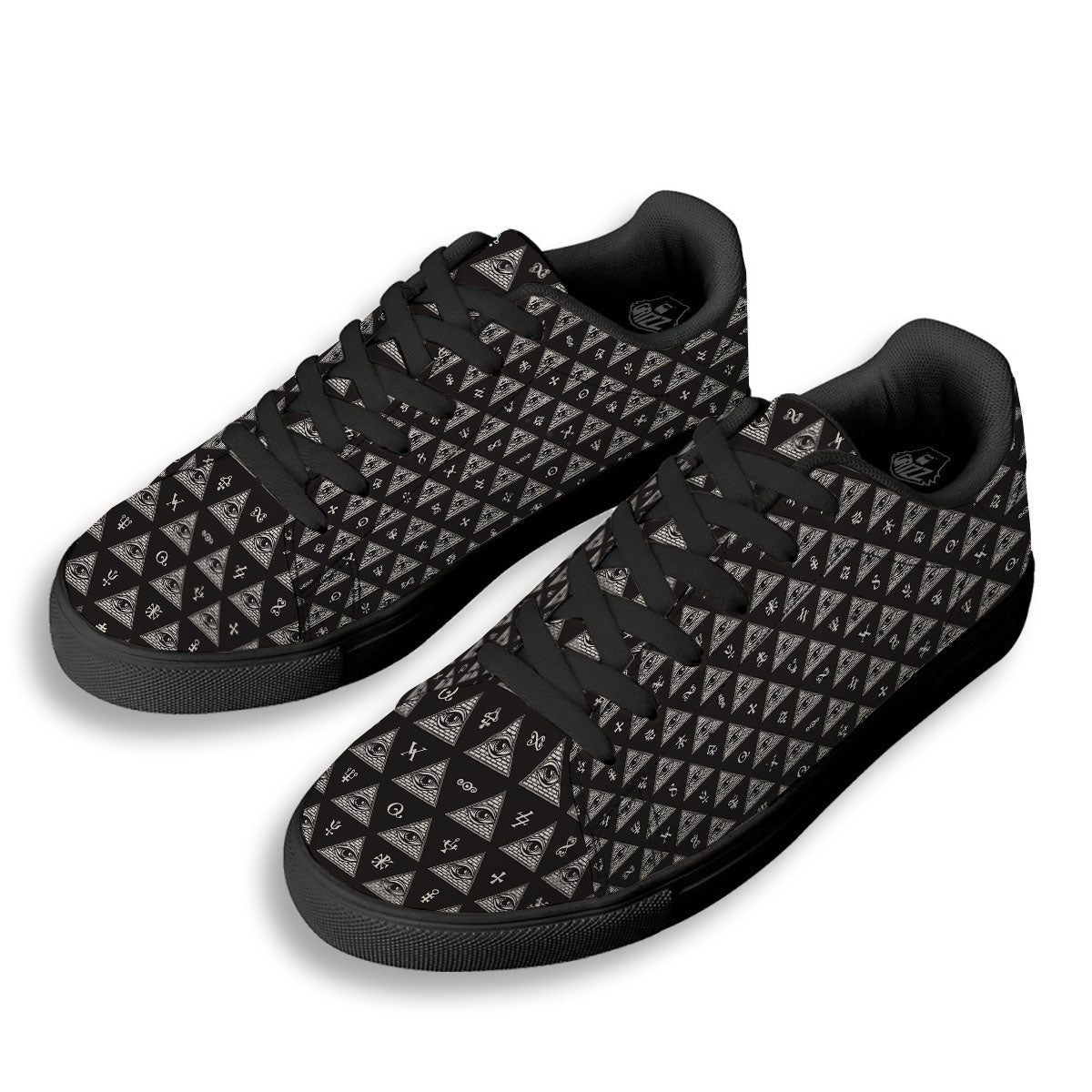 Pattern Masonic Eye Print Black Low Top Sneakers-grizzshop