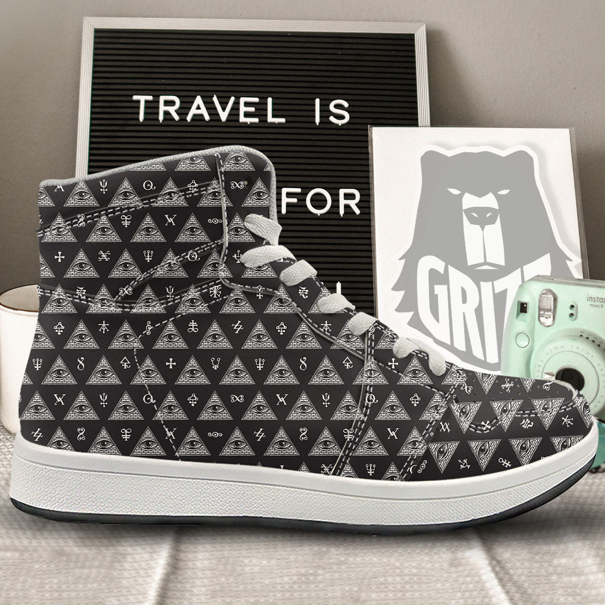 Pattern Masonic Eye Print High Top Sneakers-grizzshop