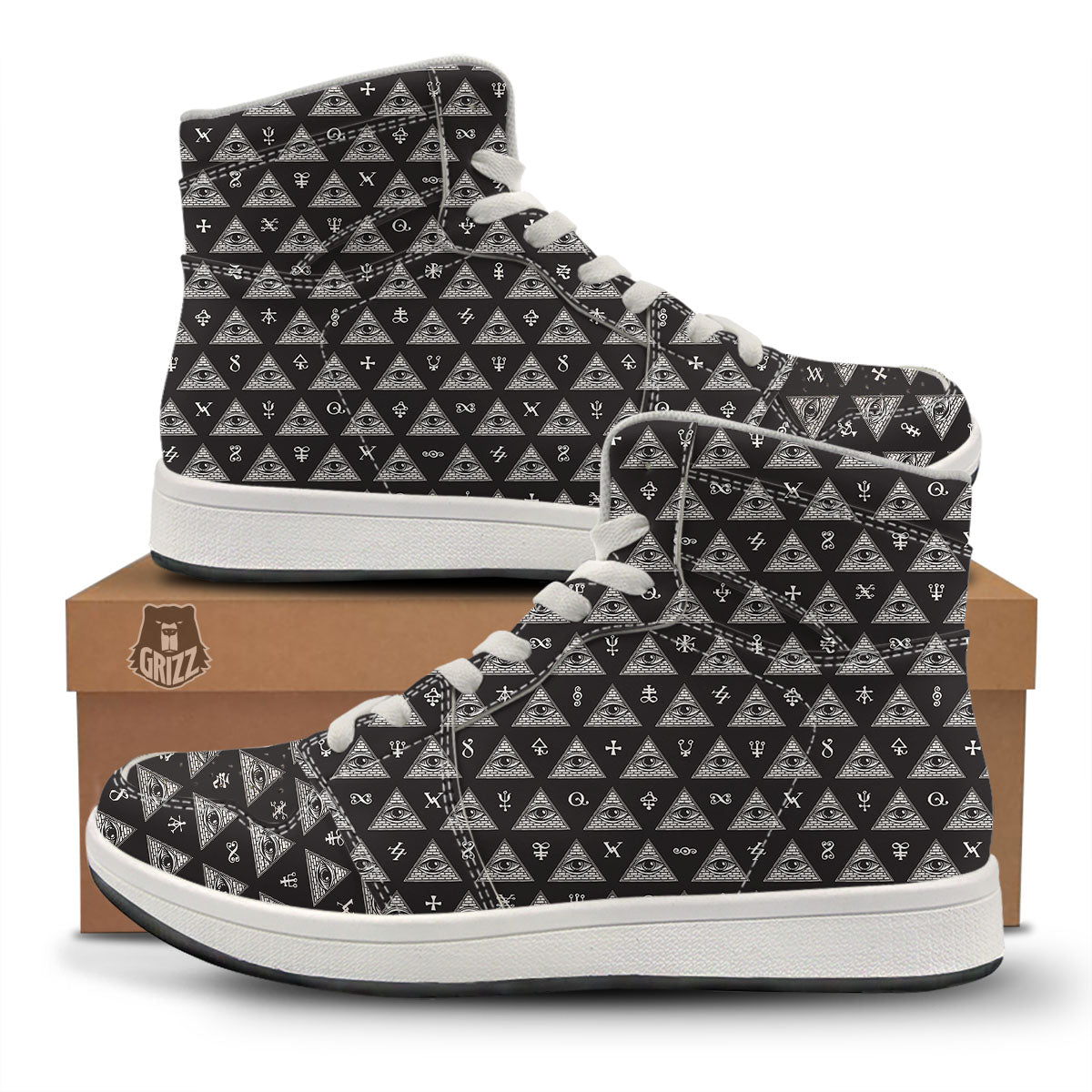 Pattern Masonic Eye Print High Top Sneakers-grizzshop