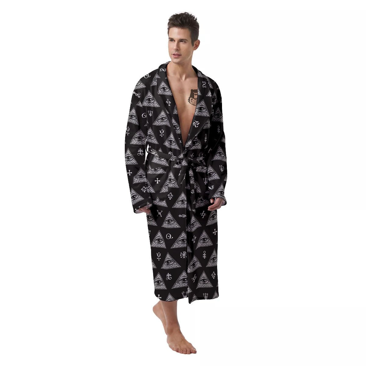 Pattern Masonic Eye Print Men's Robe-grizzshop