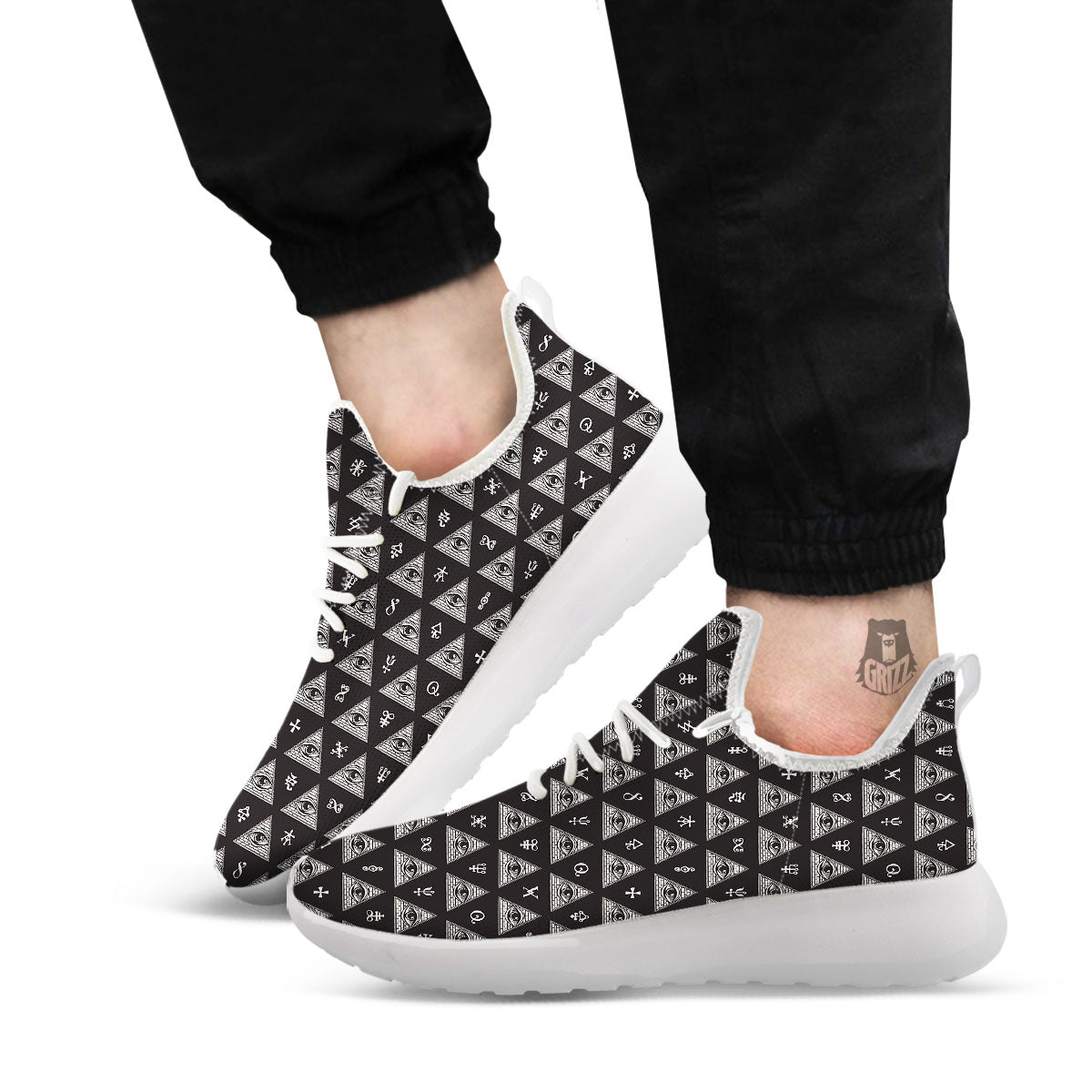 Pattern Masonic Eye Print White Athletic Shoes-grizzshop