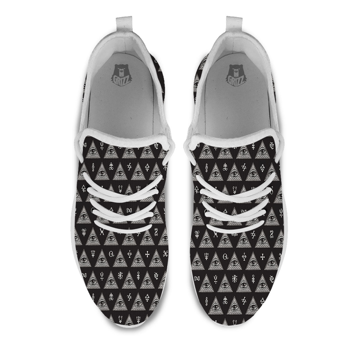 Pattern Masonic Eye Print White Athletic Shoes-grizzshop