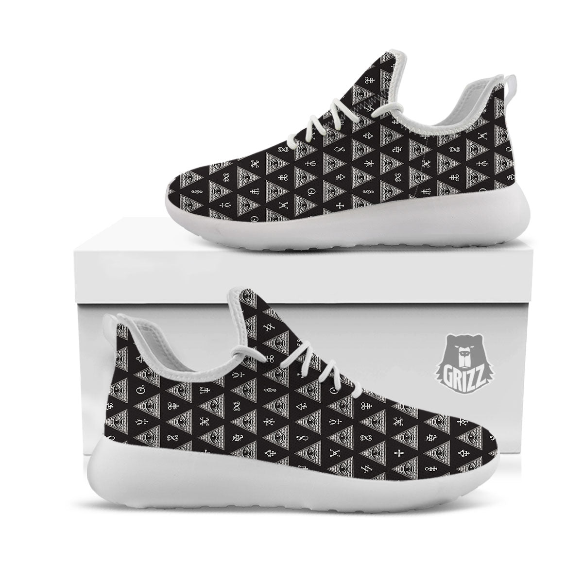 Pattern Masonic Eye Print White Athletic Shoes-grizzshop