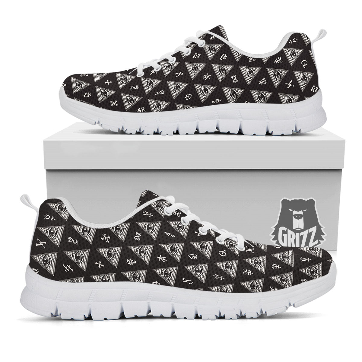 Pattern Masonic Eye Print White Sneaker-grizzshop