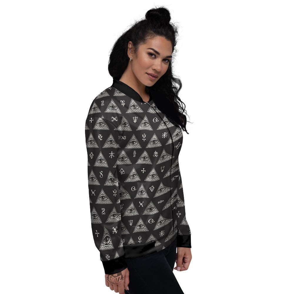 Pattern Masonic Eye Print Women's Bomber Jacket-grizzshop