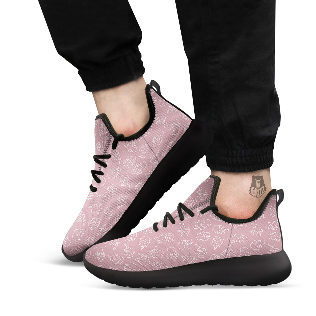 Pattern Mini Cupcake Print Black Athletic Shoes-grizzshop