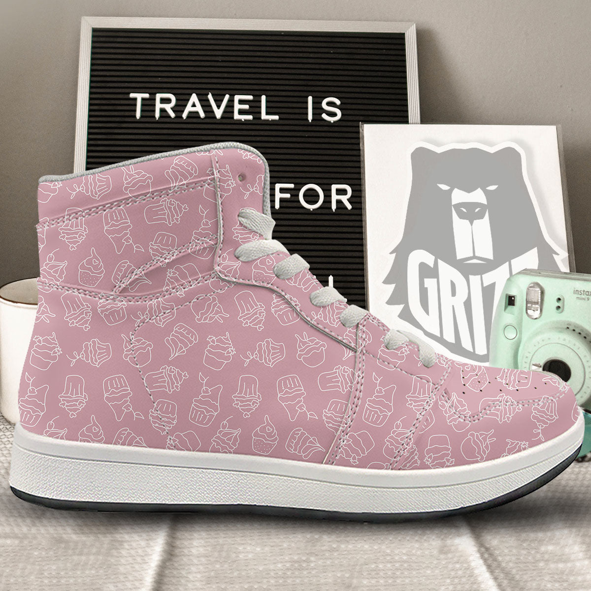 Pattern Mini Cupcake Print High Top Sneakers-grizzshop