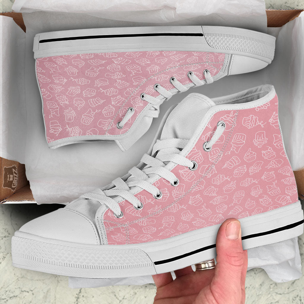 Pattern Mini Cupcake Print White High Top Shoes-grizzshop