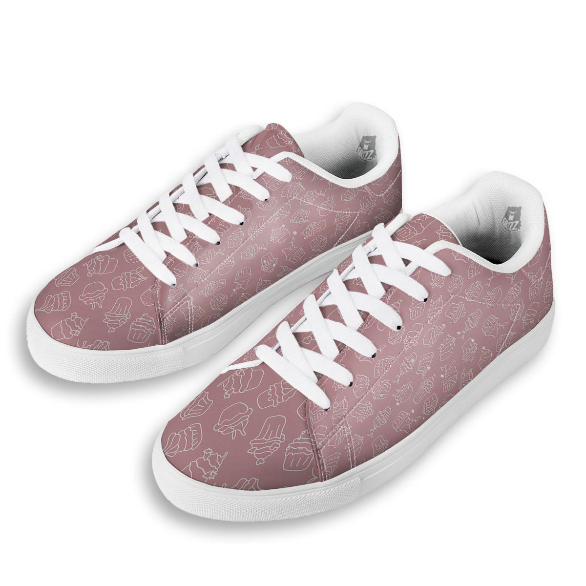 Pattern Mini Cupcake Print White Low Top Sneakers-grizzshop