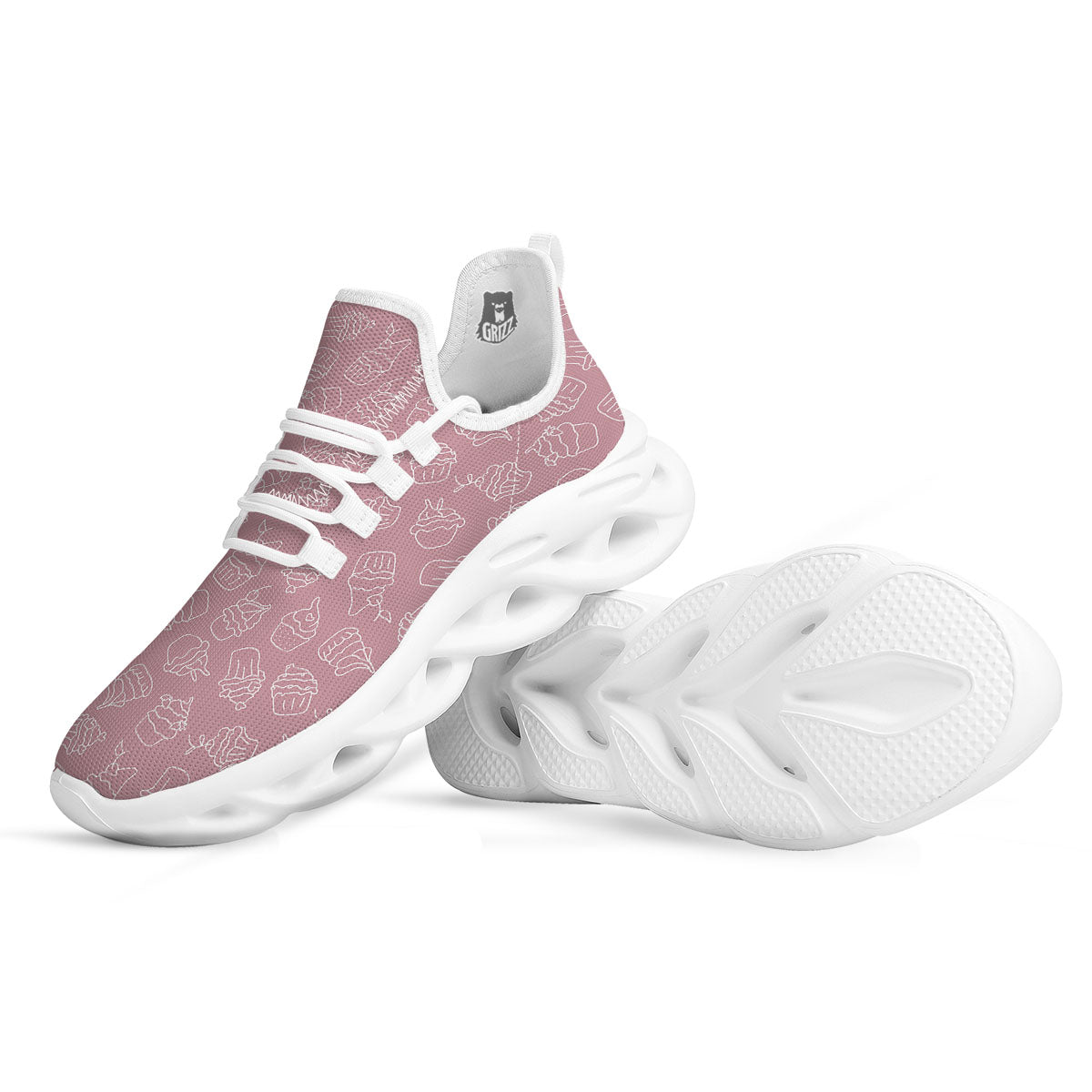 Pattern Mini Cupcake Print White Running Shoes-grizzshop