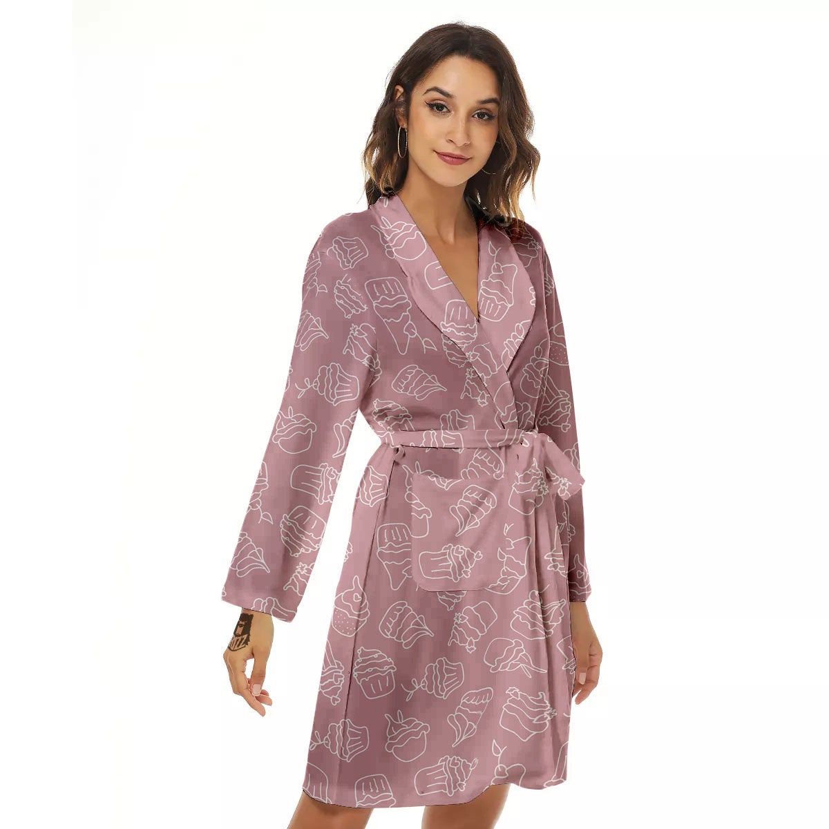 Pattern Mini Cupcake Print Women's Robe-grizzshop