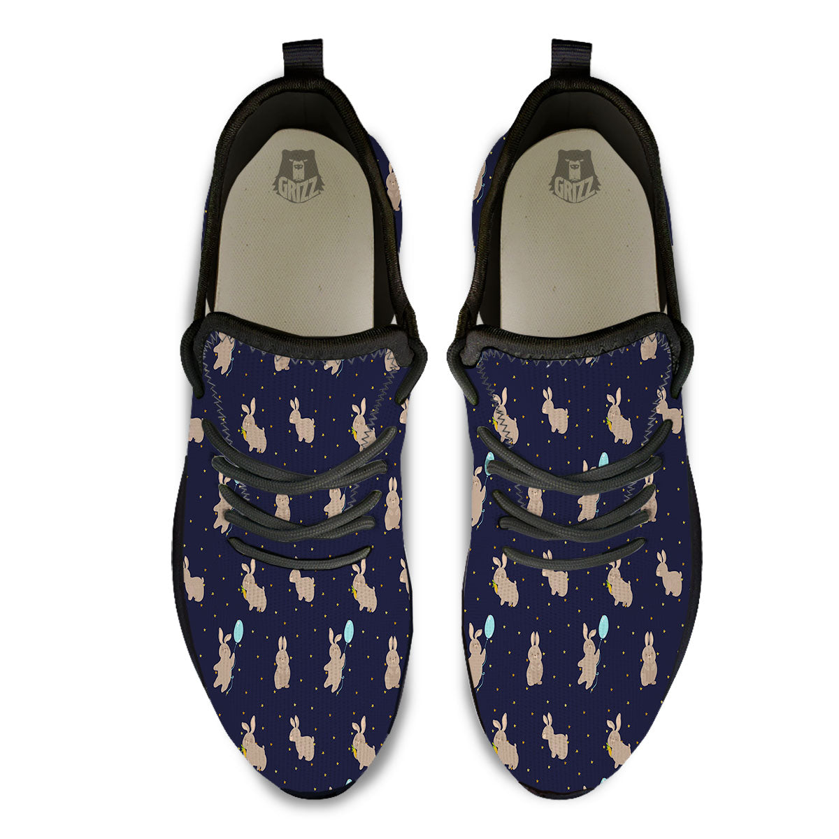 Pattern Mini Rabbit Print Black Athletic Shoes-grizzshop
