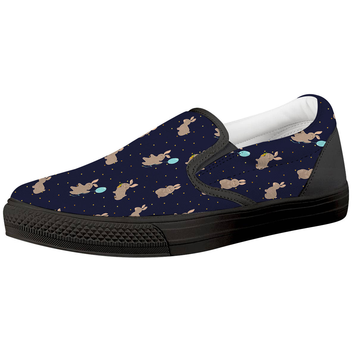 Pattern Mini Rabbit Print Black Slip On Shoes-grizzshop