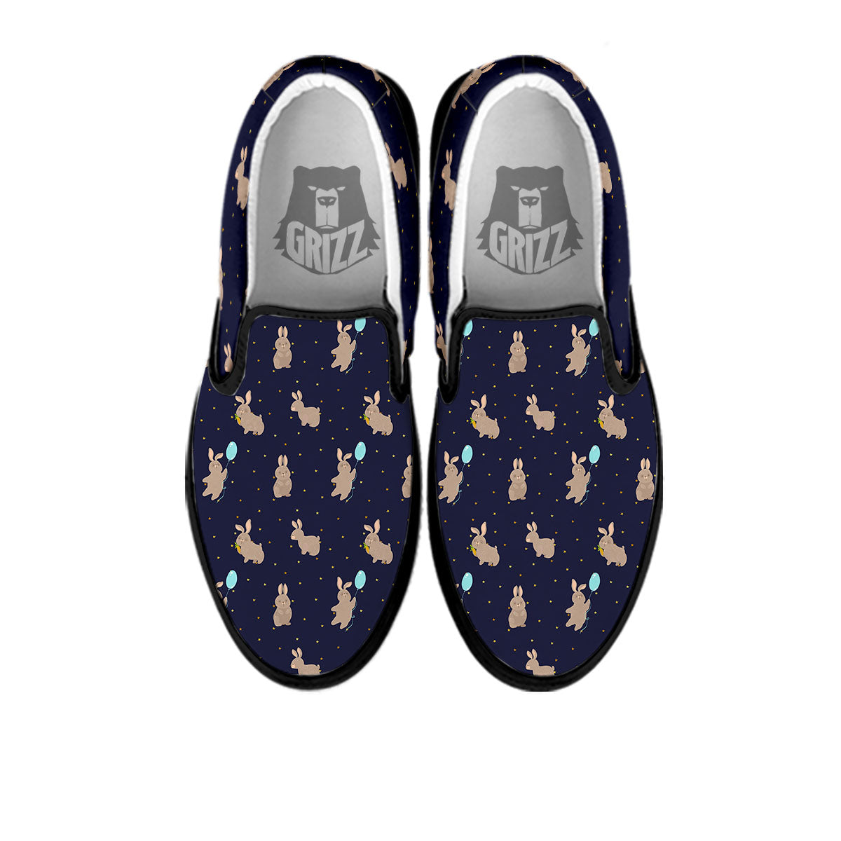 Pattern Mini Rabbit Print Black Slip On Shoes-grizzshop
