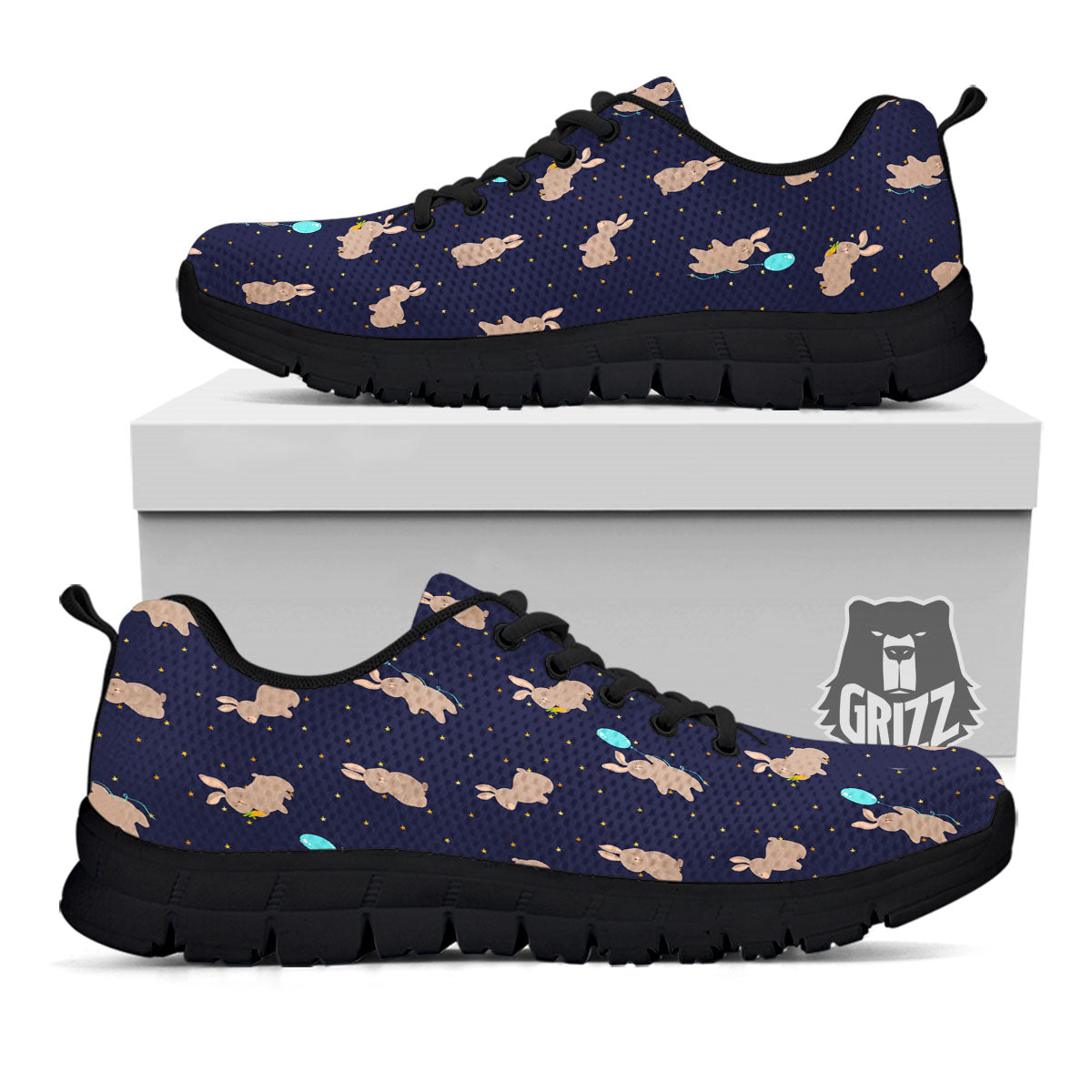 Pattern Mini Rabbit Print Black Sneaker-grizzshop