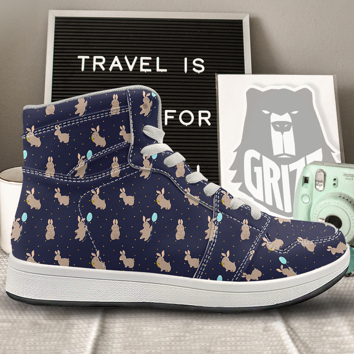 Pattern Mini Rabbit Print High Top Sneakers-grizzshop