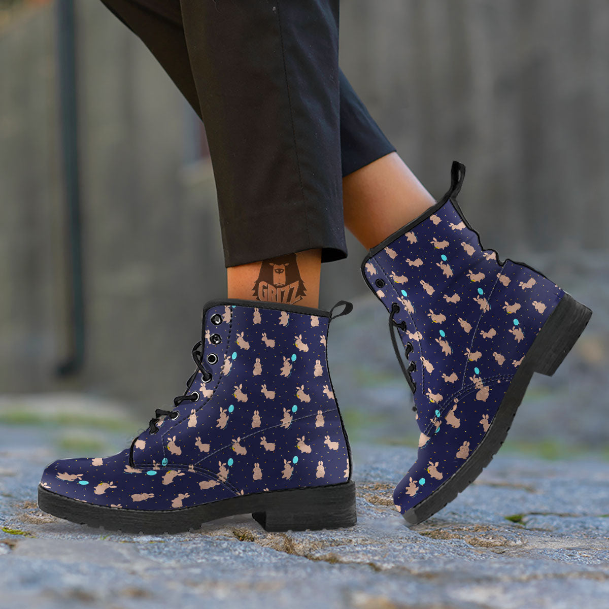 Pattern Mini Rabbit Print Leather Boots-grizzshop