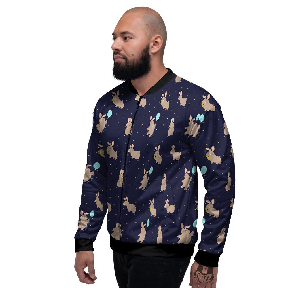 Pattern Mini Rabbit Print Men's Bomber Jacket-grizzshop