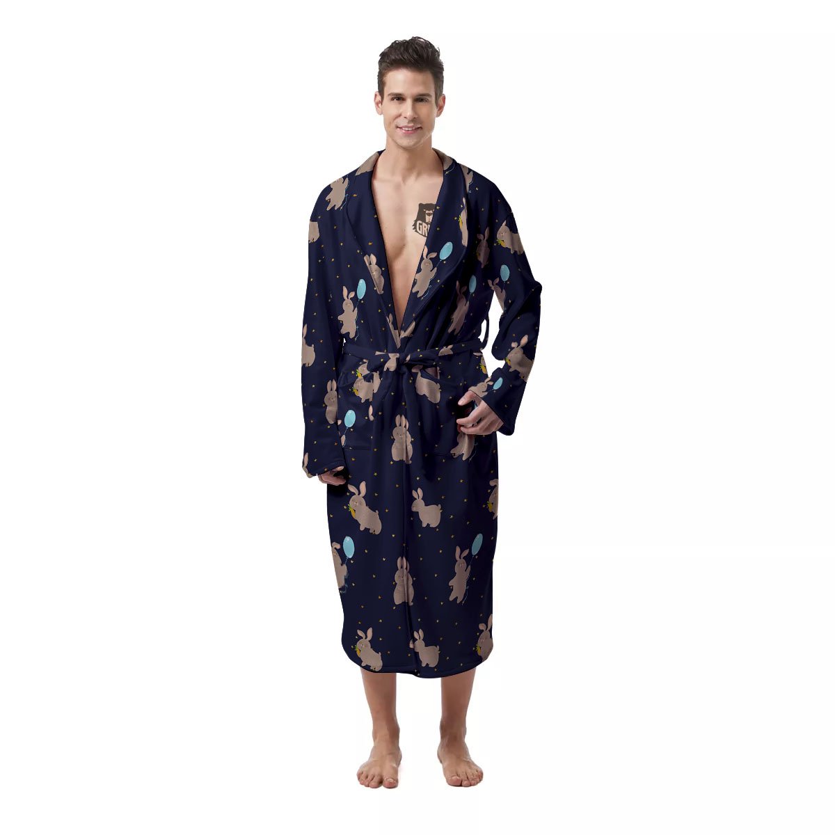 Pattern Mini Rabbit Print Men's Robe-grizzshop