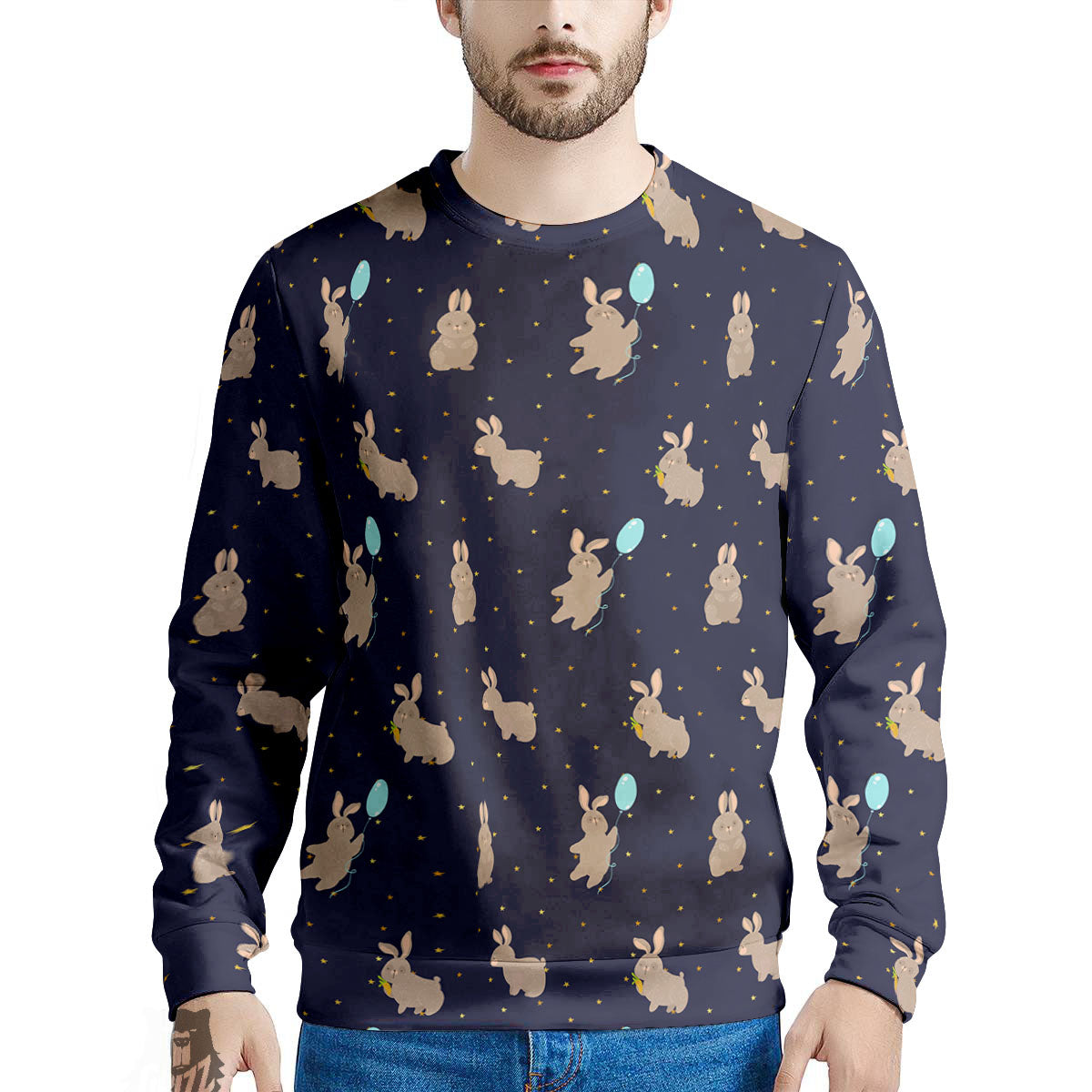 Pattern Mini Rabbit Print Men's Sweatshirt-grizzshop
