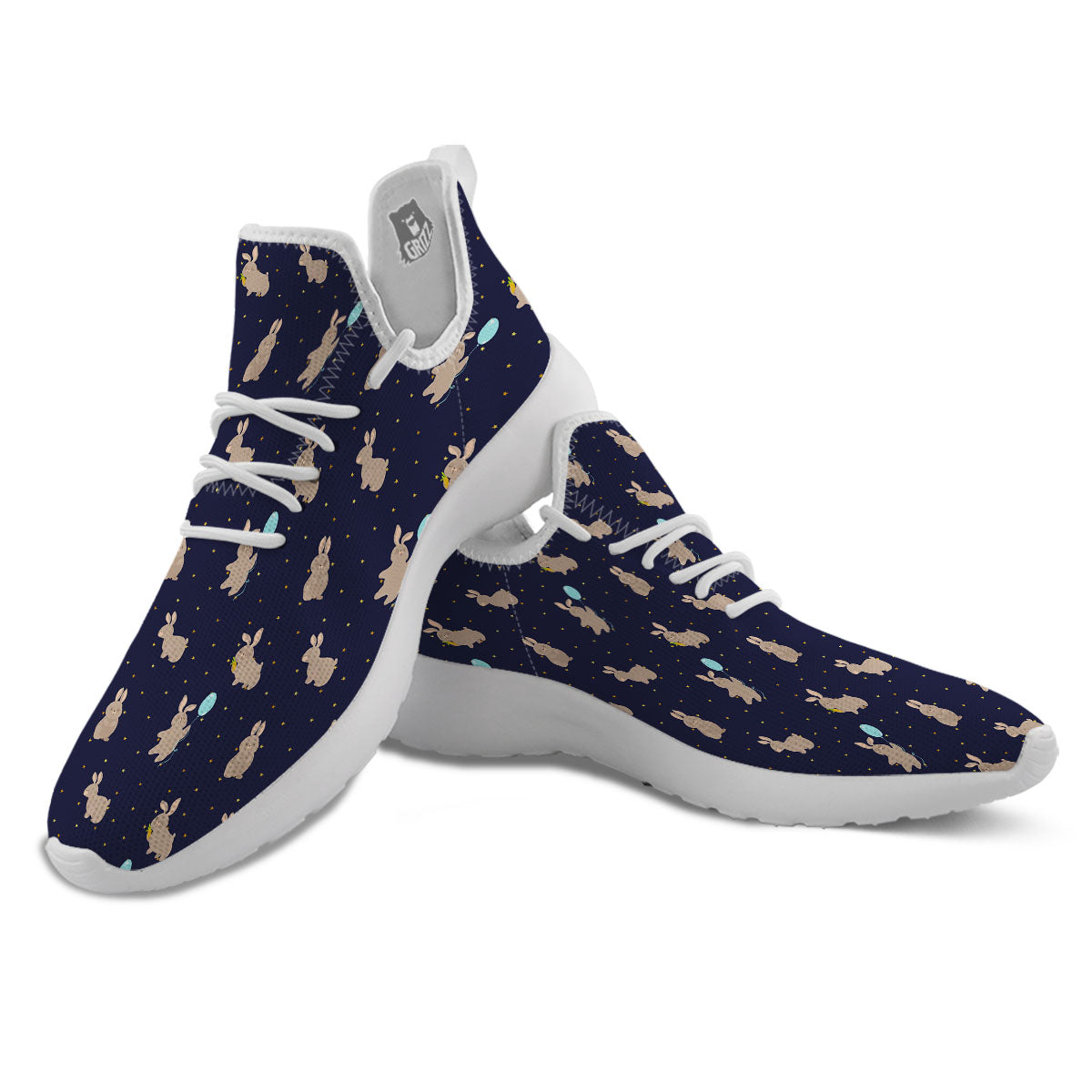 Pattern Mini Rabbit Print White Athletic Shoes-grizzshop