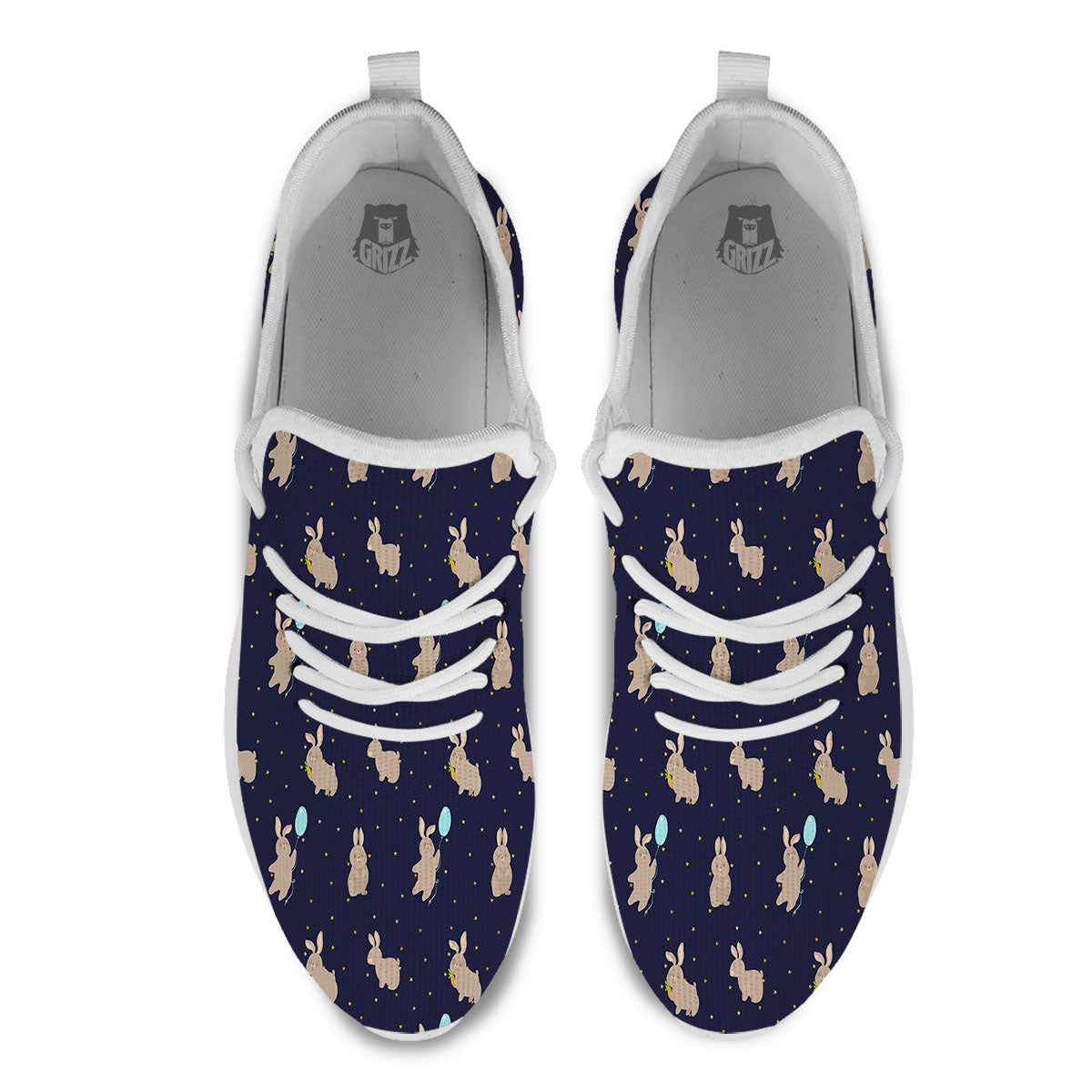 Pattern Mini Rabbit Print White Athletic Shoes-grizzshop