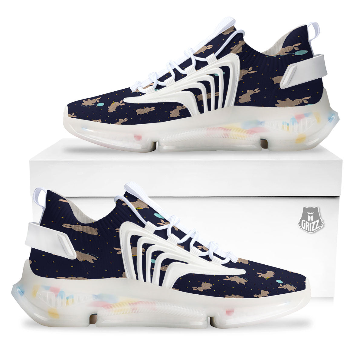 Pattern Mini Rabbit Print White Gym Shoes-grizzshop