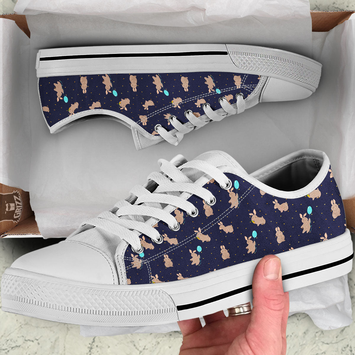 Pattern Mini Rabbit Print White Low Top Shoes-grizzshop