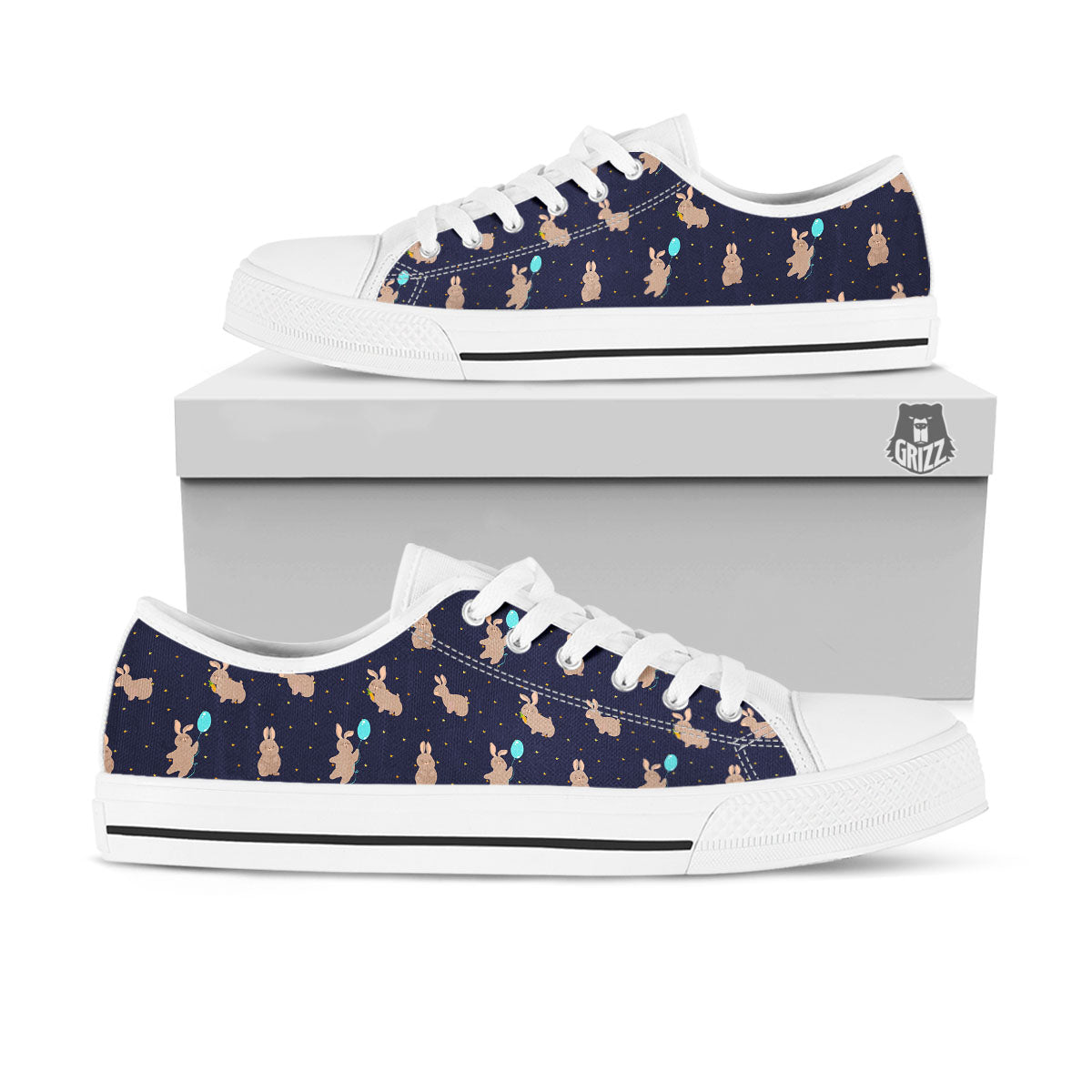 Pattern Mini Rabbit Print White Low Top Shoes-grizzshop