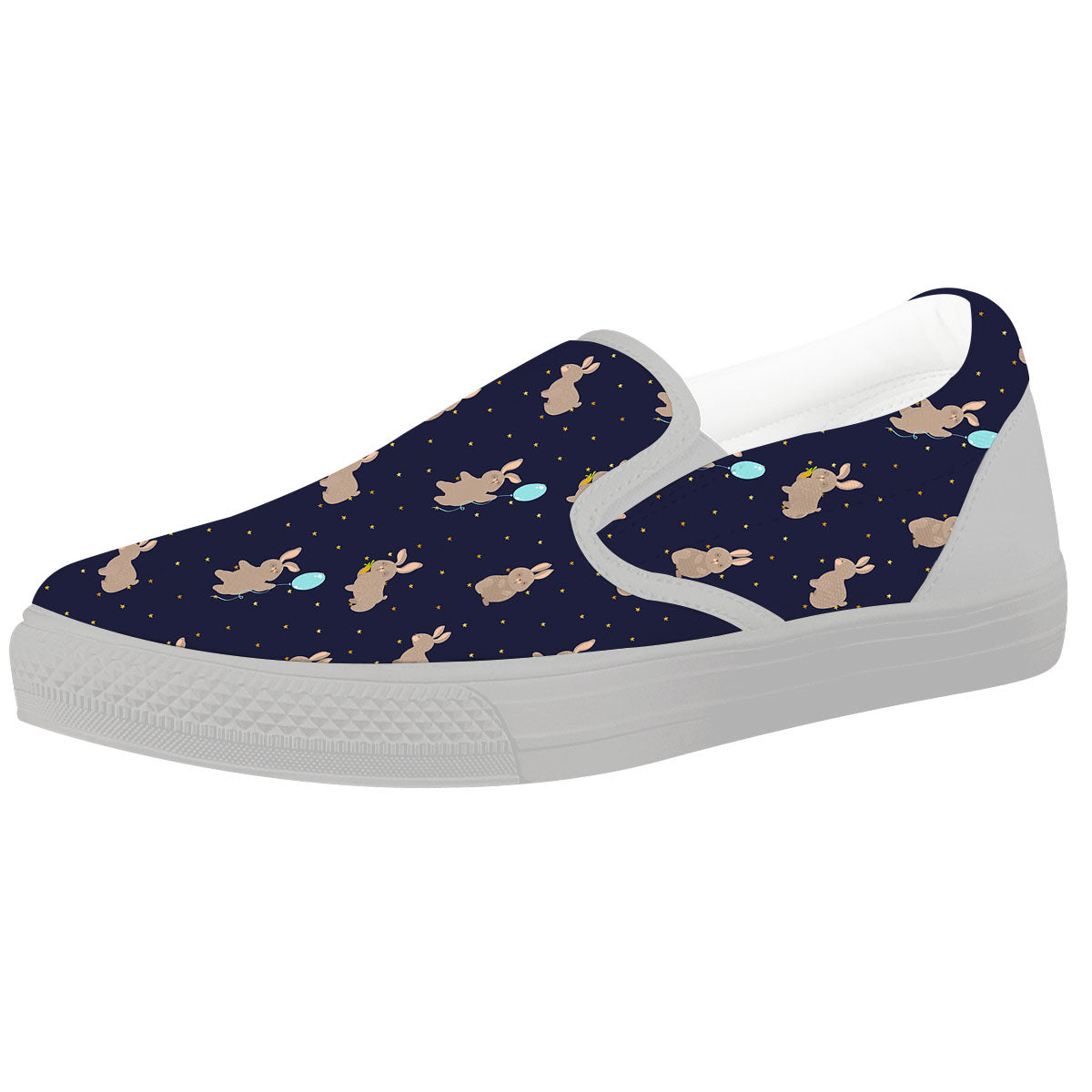Pattern Mini Rabbit Print White Slip On Shoes-grizzshop