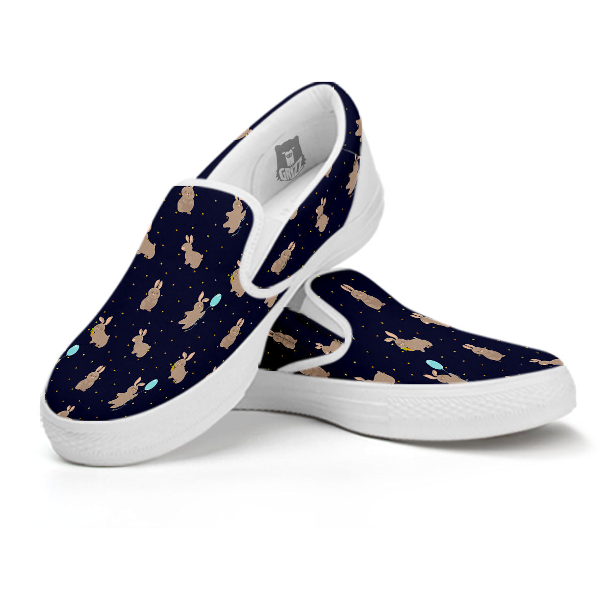 Pattern Mini Rabbit Print White Slip On Shoes-grizzshop