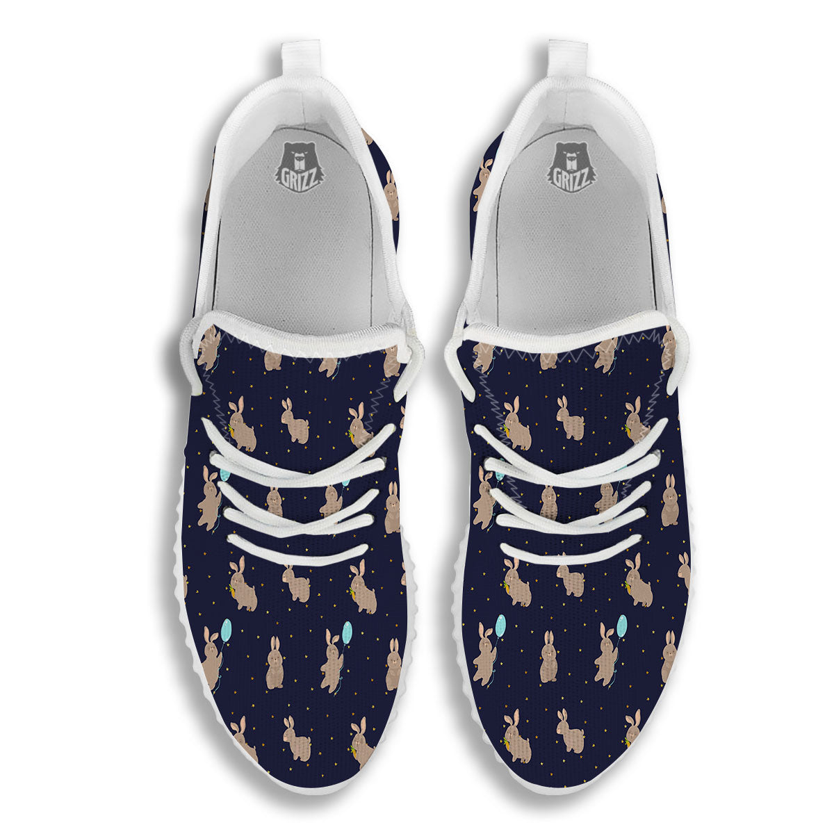 Pattern Mini Rabbit Print White Walking Shoes-grizzshop