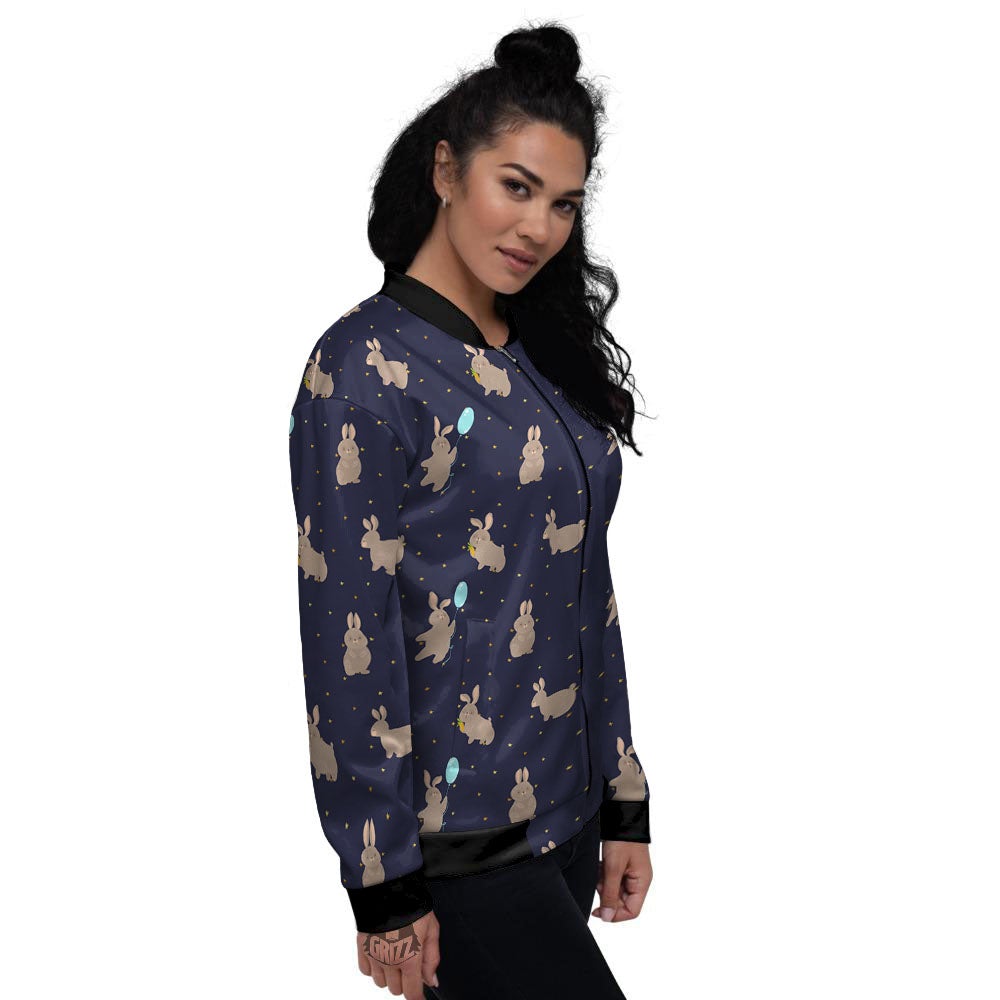 Pattern Mini Rabbit Print Women's Bomber Jacket-grizzshop
