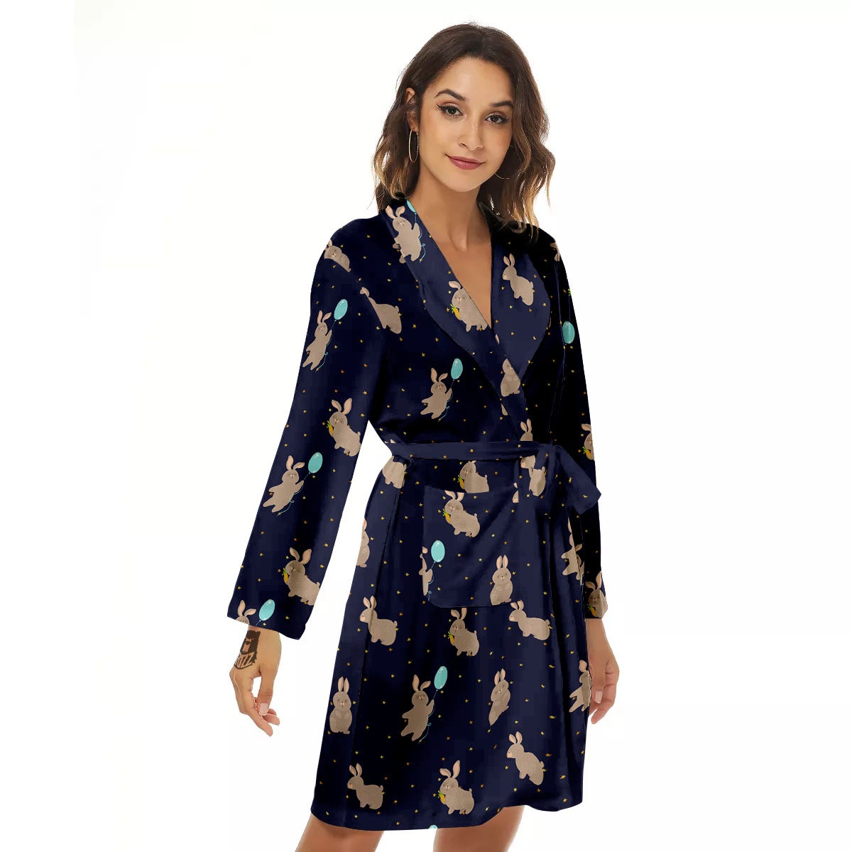 Pattern Mini Rabbit Print Women's Robe-grizzshop