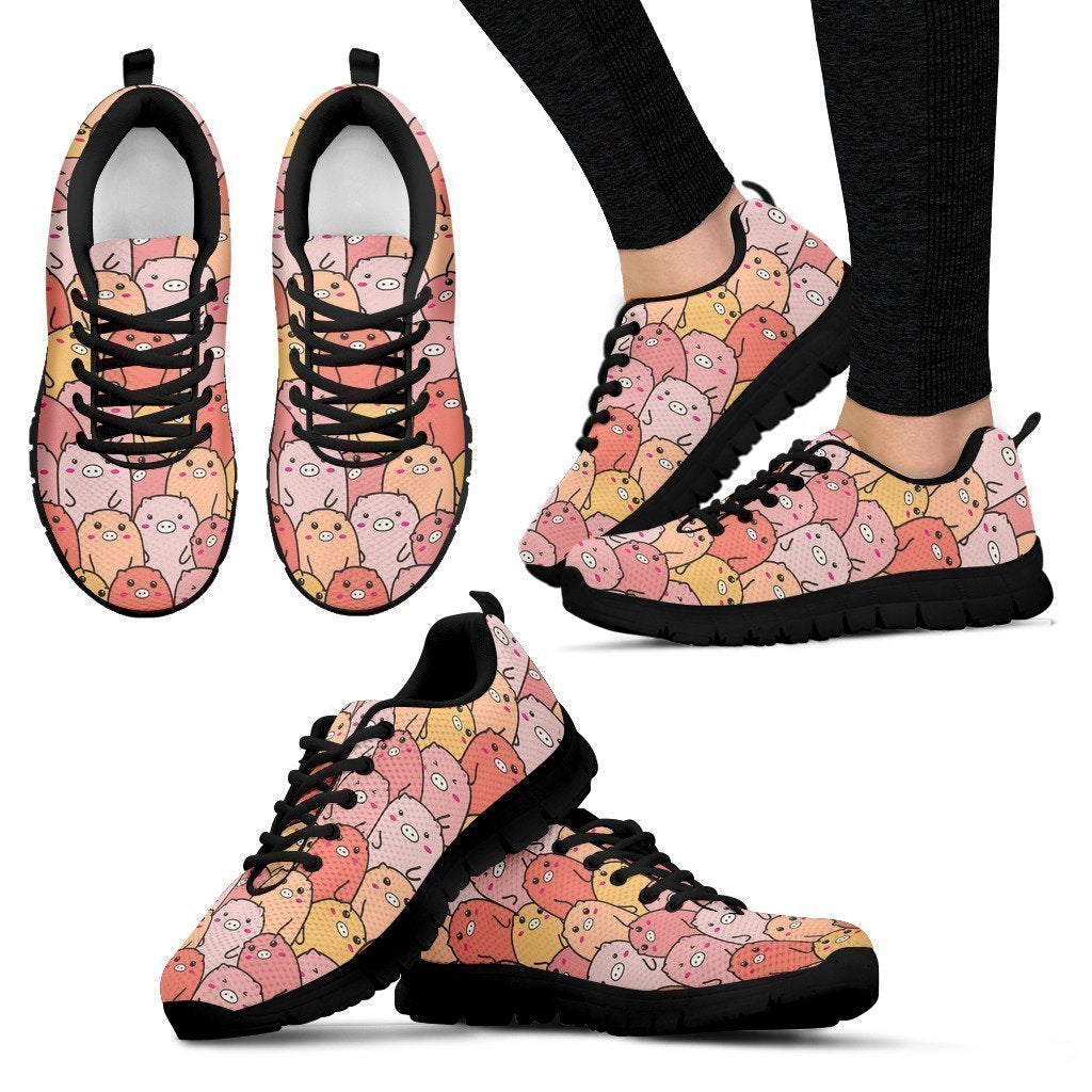 Pattern Pig Print Black Sneaker Shoes For Men Women-grizzshop
