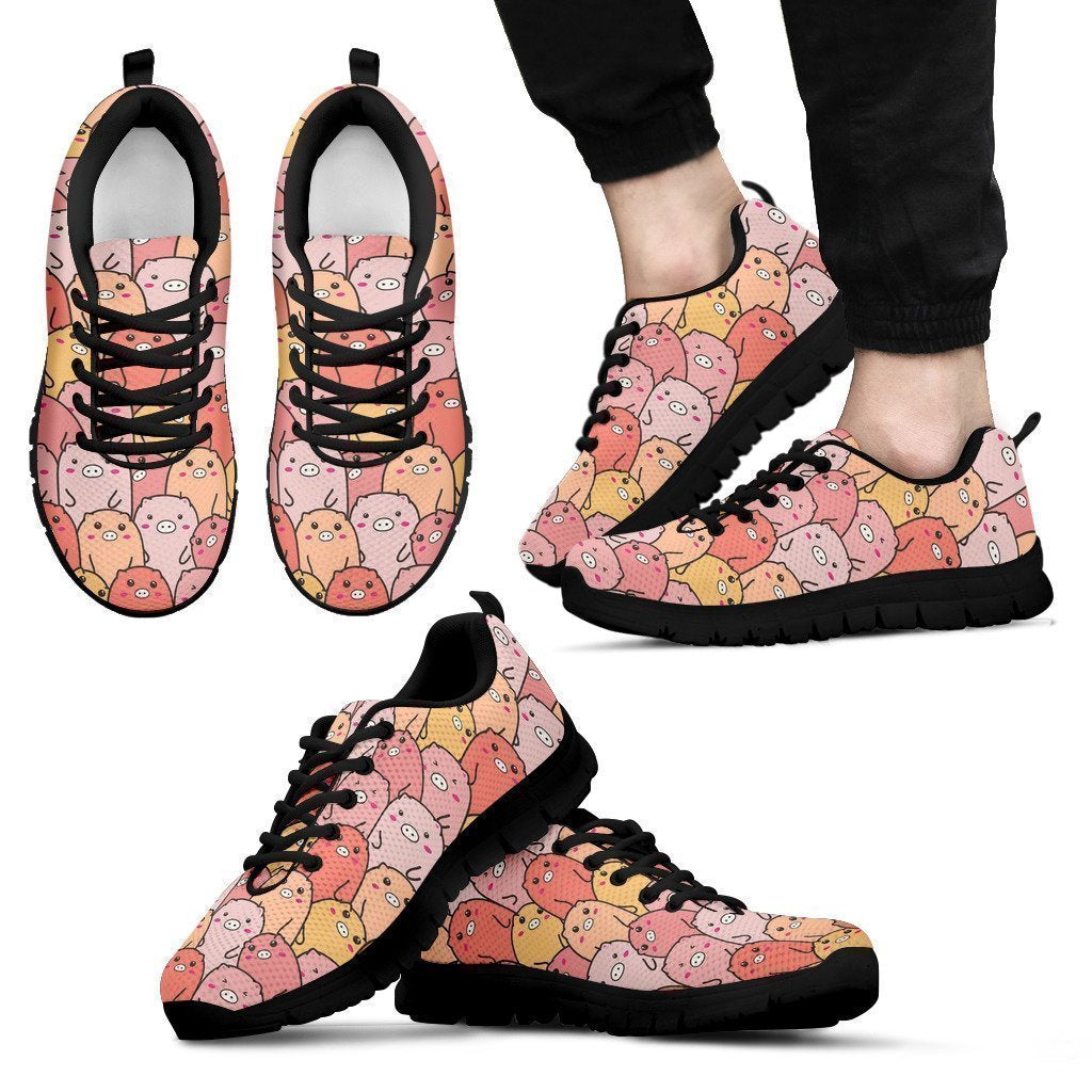 Pattern Pig Print Black Sneaker Shoes For Men Women-grizzshop