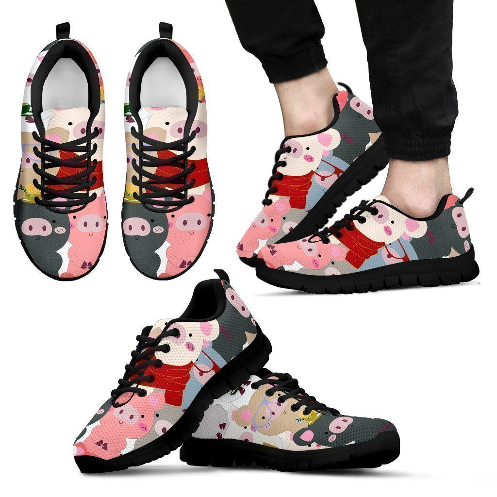 Pattern Pig Print Black Sneaker Shoes For Men Women-grizzshop