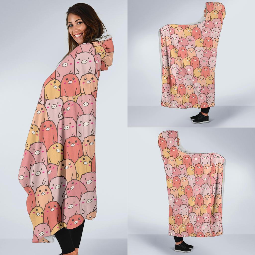 Pattern Pig Print Hooded Blanket-grizzshop