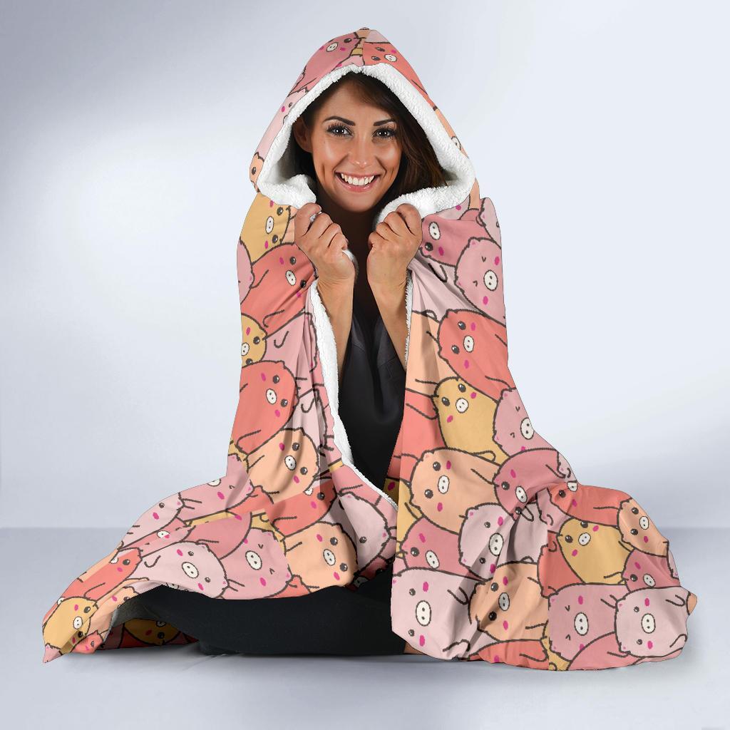 Pattern Pig Print Hooded Blanket-grizzshop