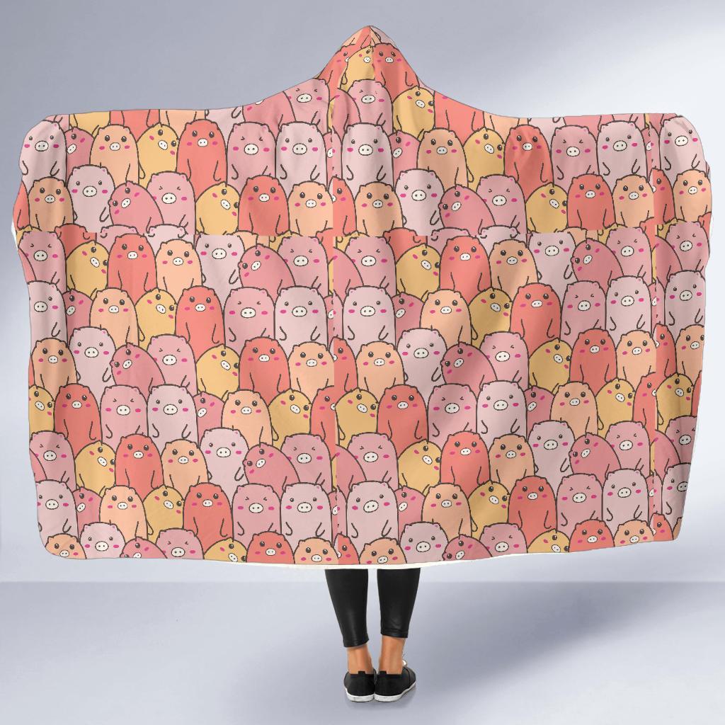 Pattern Pig Print Hooded Blanket-grizzshop