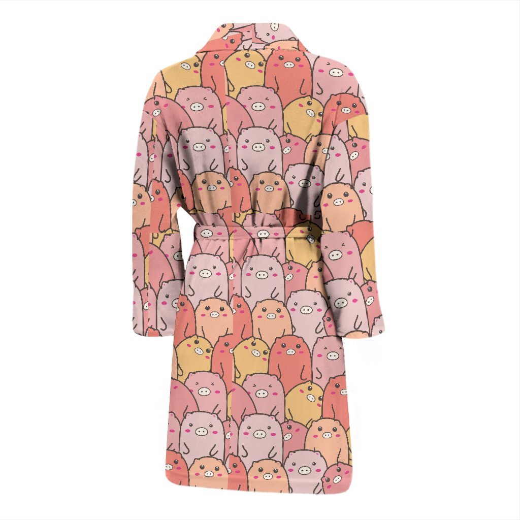 Pattern Pig Print Men Long Robe-grizzshop