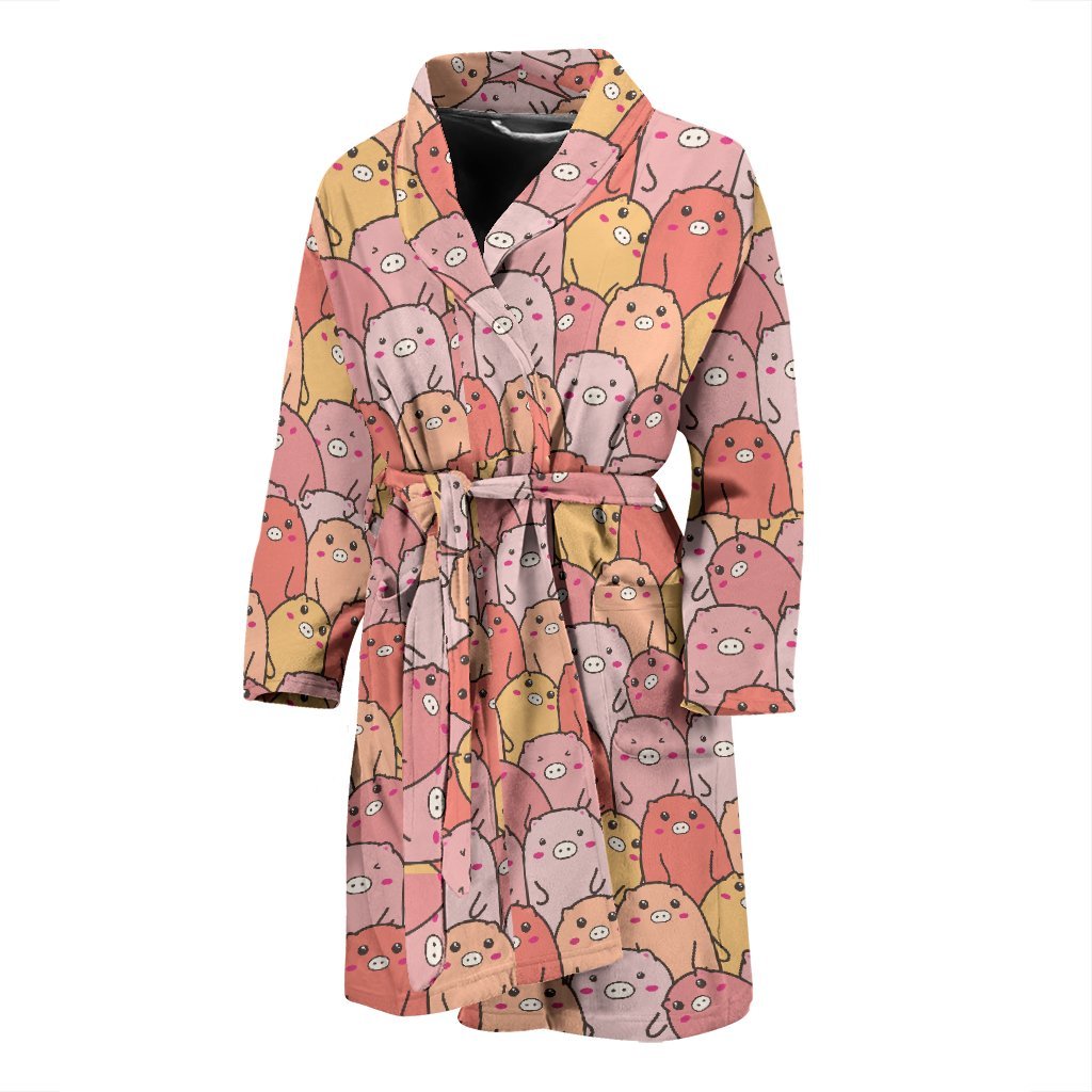 Pattern Pig Print Men Long Robe-grizzshop