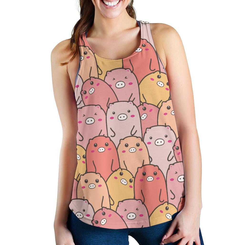 Pattern Pig Print Racerback Tank Tops-grizzshop