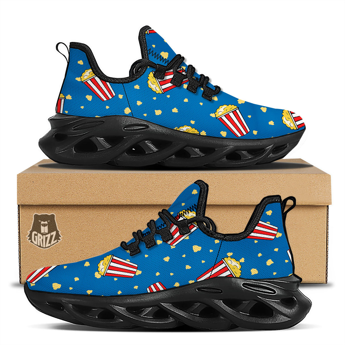 Pattern Popcorn Print Black Running Shoes-grizzshop