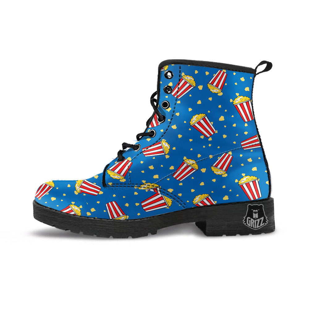 Pattern Popcorn Print Leather Boots-grizzshop