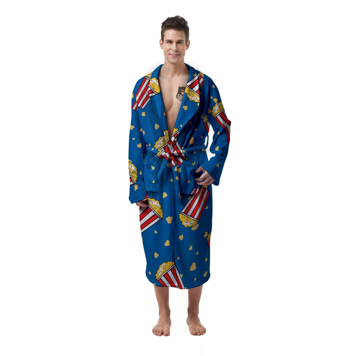 Pattern Popcorn Print Men's Robe-grizzshop
