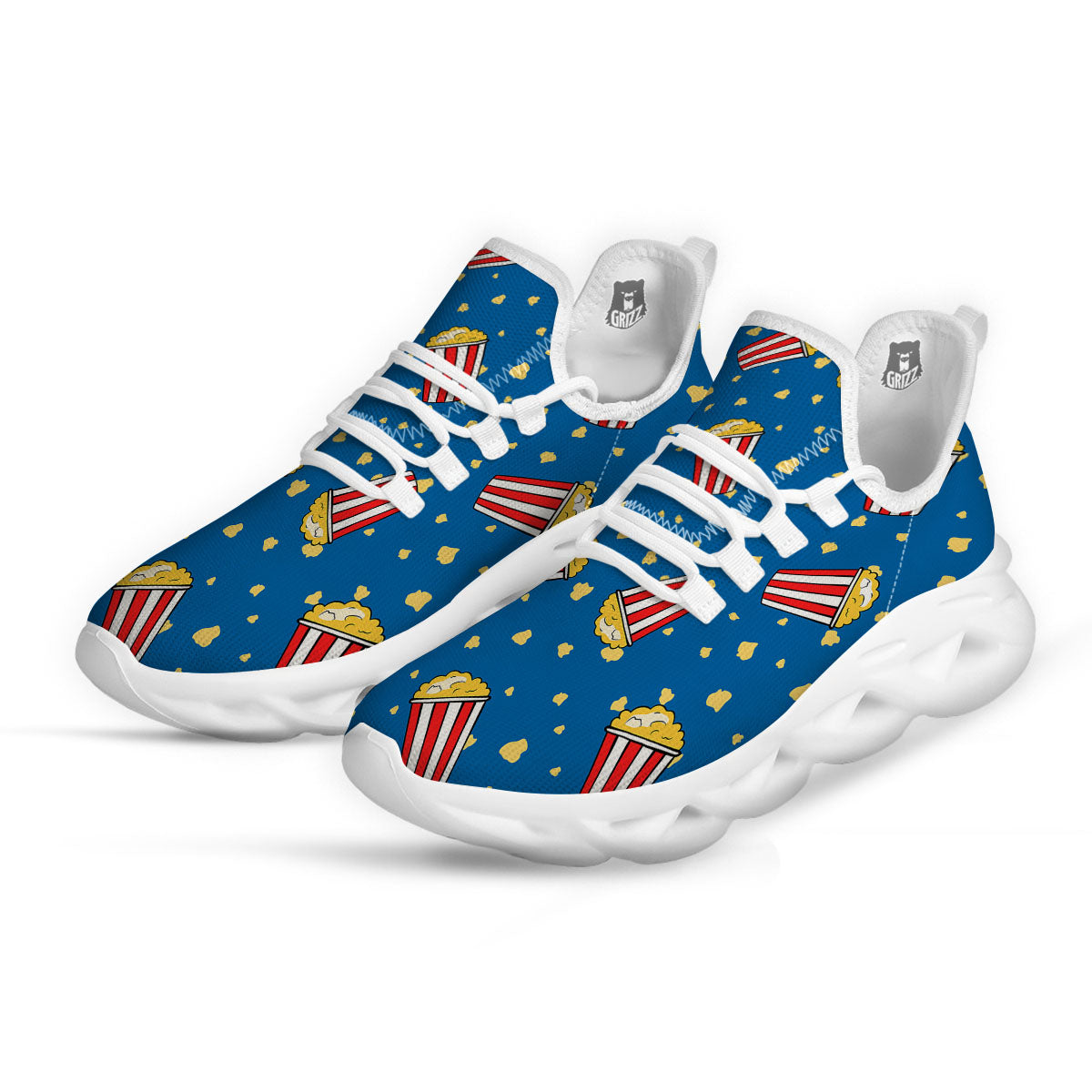 Pattern Popcorn Print White Running Shoes-grizzshop
